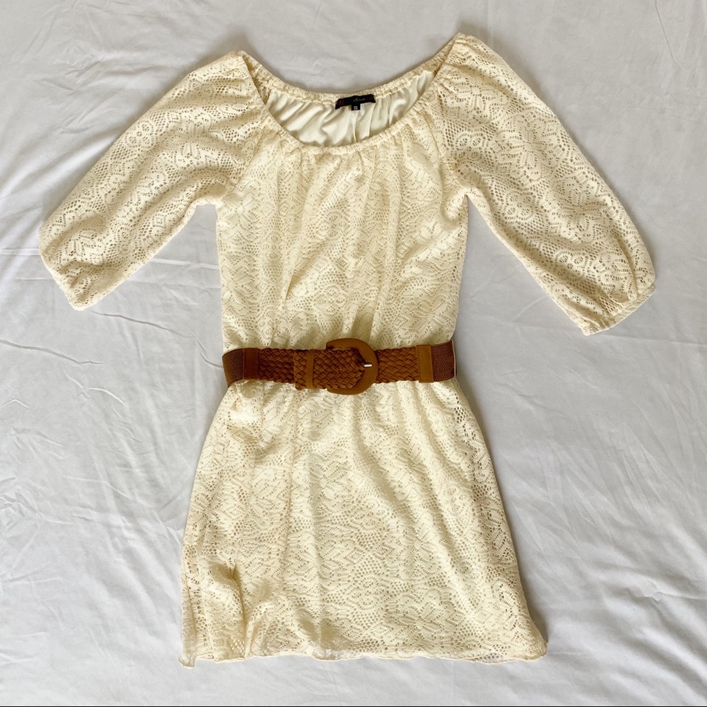 Ivory lace belted dress